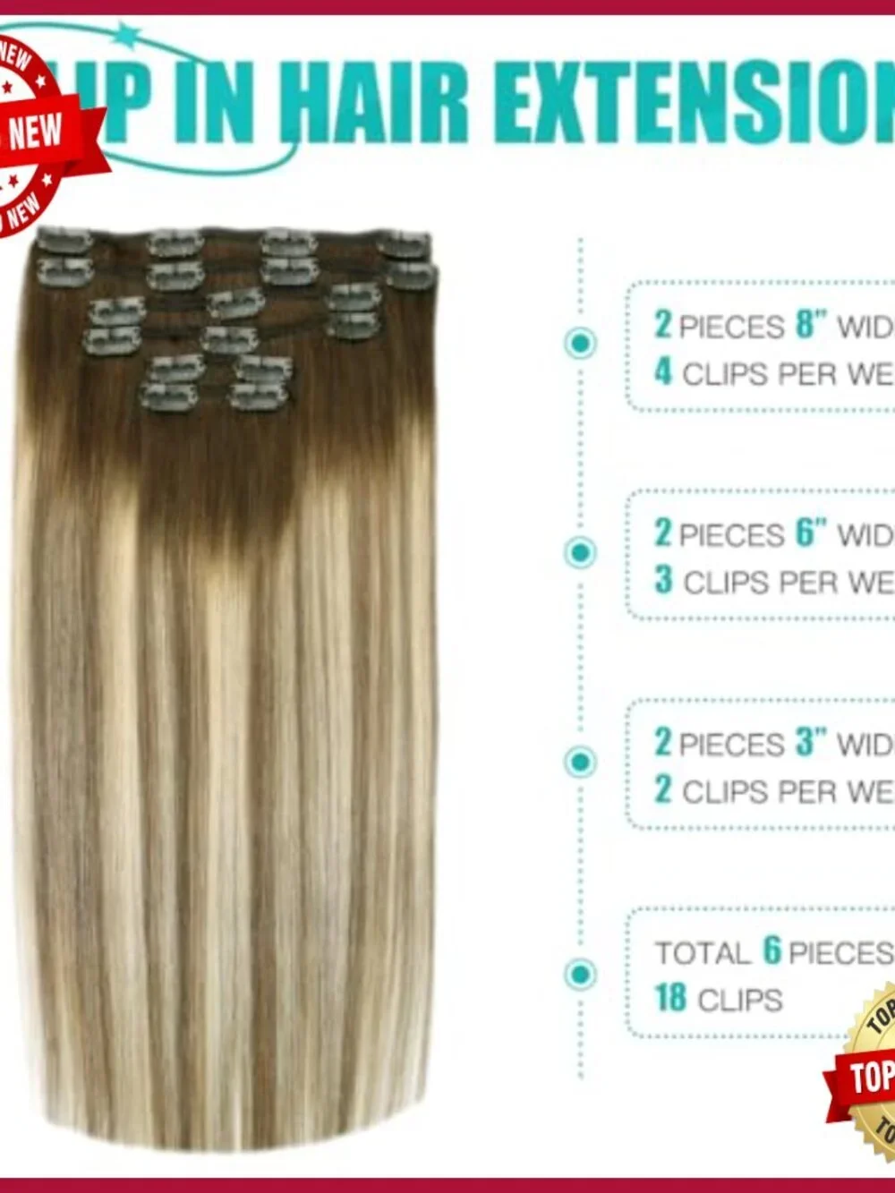 14 Inch Human Hair Clip-In Extensions 6 Piece Set 100g Balayage